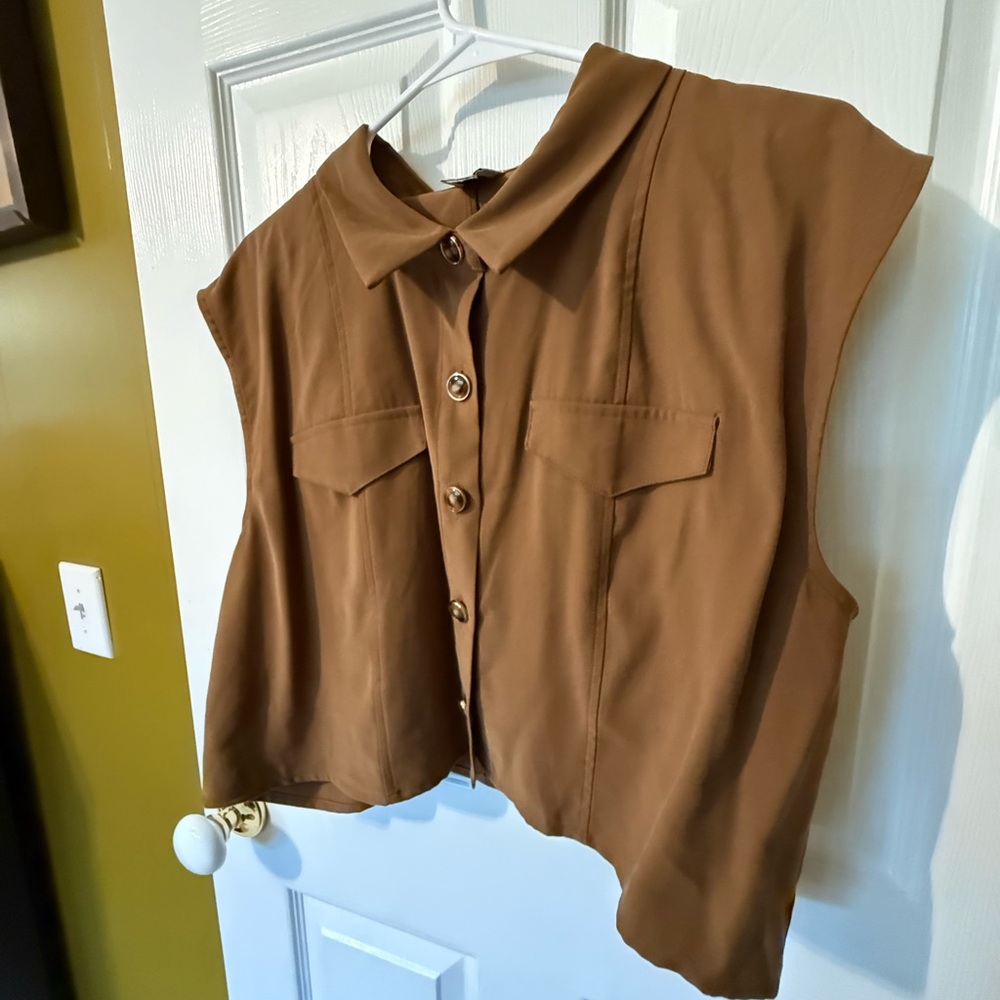 Joie Brown Sleeveless Button-Up Shirt - Picture 2 of 4